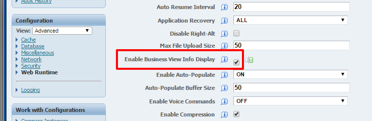 Включение отображения бизнес-представления и таблиы для элемента данных