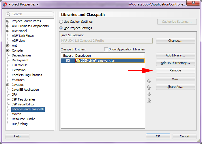 Окно Project Properties