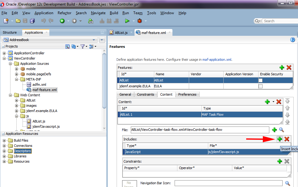 Включение файла JavaScript в Task Flow ABList.1
