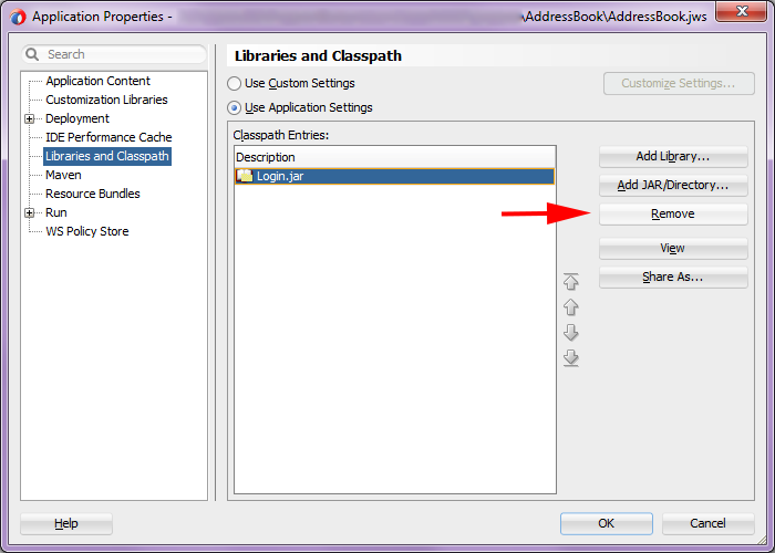 Окно Application Properties