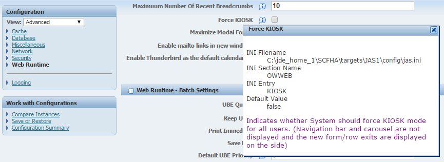 Включение упрощенного режима для веб-сервера
