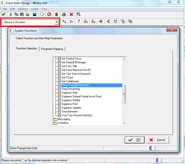 Вызов функции Show Popup (Web Only) в обработчике события Mouse Is Hovered