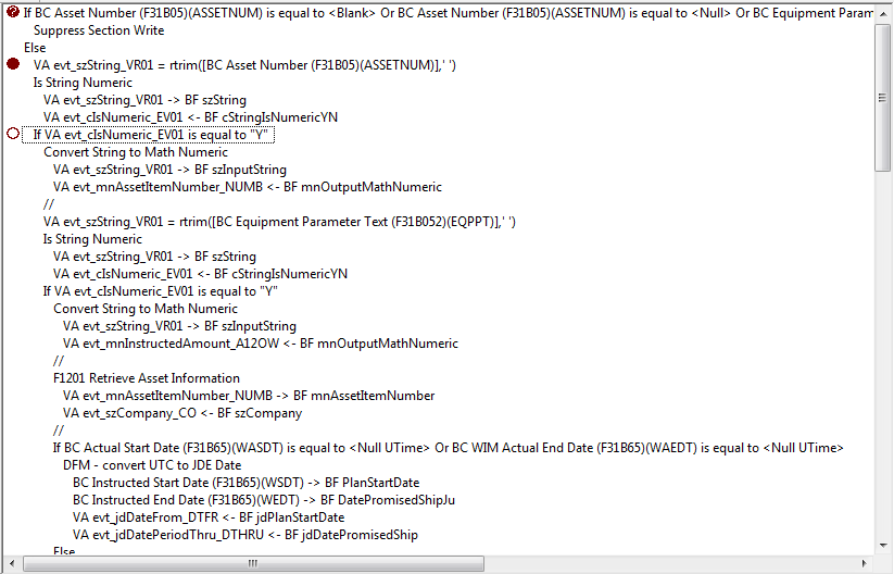 Точки останова в отладчике кода события